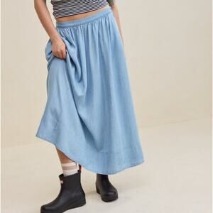 Aerie blue chambray The New Essential pull-on midi skirt Women's size small